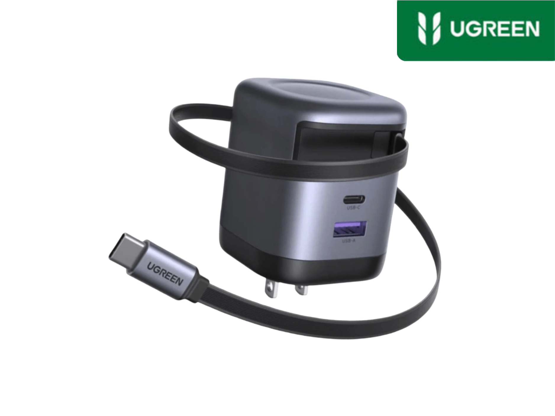 Cargador UGREEN 65W, GaN Retractil USB-C QuickCharge PD 3.0 iPhone 17, Macbook, iPad, Galaxy