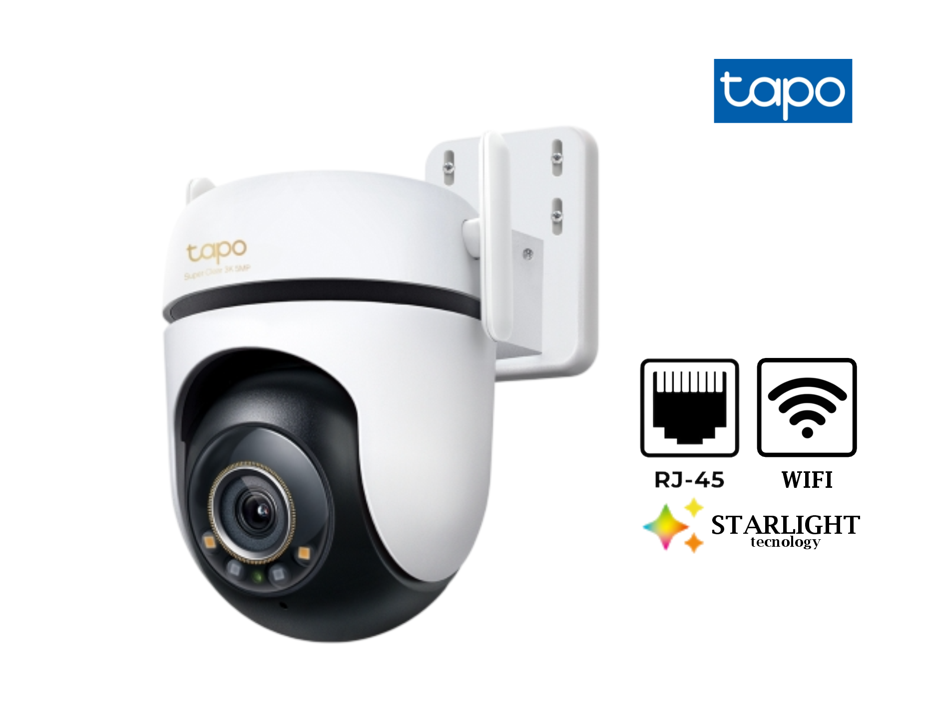 CAMARA TAPO EXT C530WS 5MP 3K ,WIFI/IP ,GIRATORIA 360° , AUDIO BIDIRECIONAL, SIRENA,VISION NOCTURNA A COLOR,TECNOLOGIA STARLIGHT
