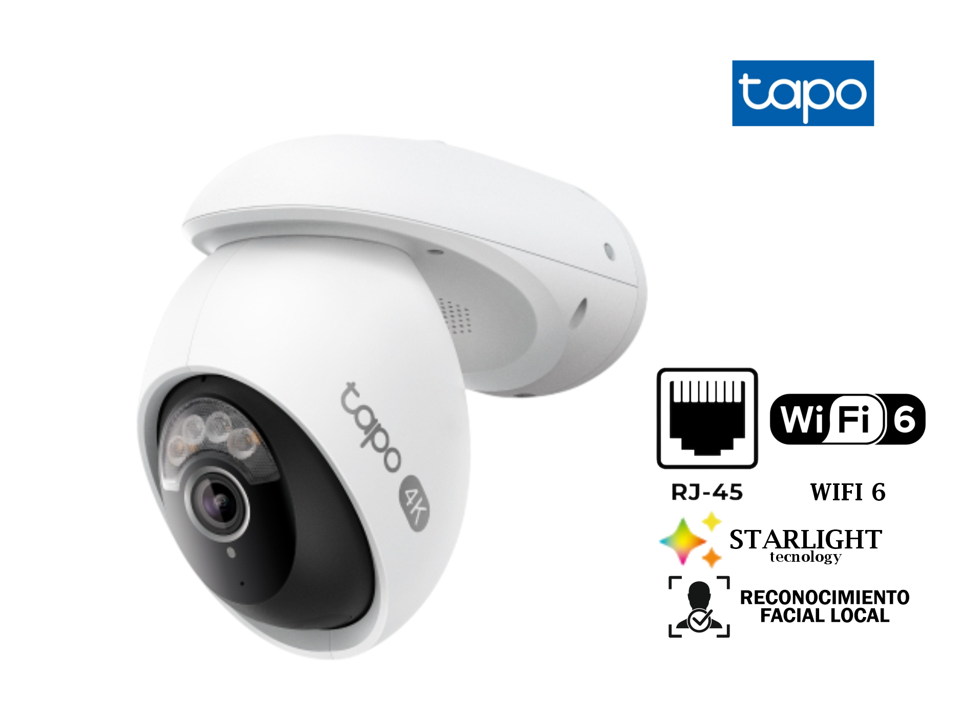 CAMARA EXT TAPO C560WS 8MP 4K ULTRA HD,WIFI 6,RECONOCIMIENTO FACIAL LOCAL,AUDIO BIDIRECCIONAL,GIRATORIA 360°, VISION NOCTURNA A COLOR,TECNOLOGIA STARLIGHT,