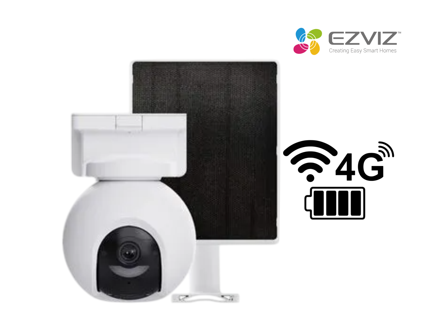 CAMARA EZVIZ EXT EB8 PRO 8MP 4K, AUDIO 2 VIAS , WIFI 2.4/5GHZ Y CHIP 4G, 360° A COLOR, CON SIRENA INTEGRADA,IP67 CON PANEL SOLAR