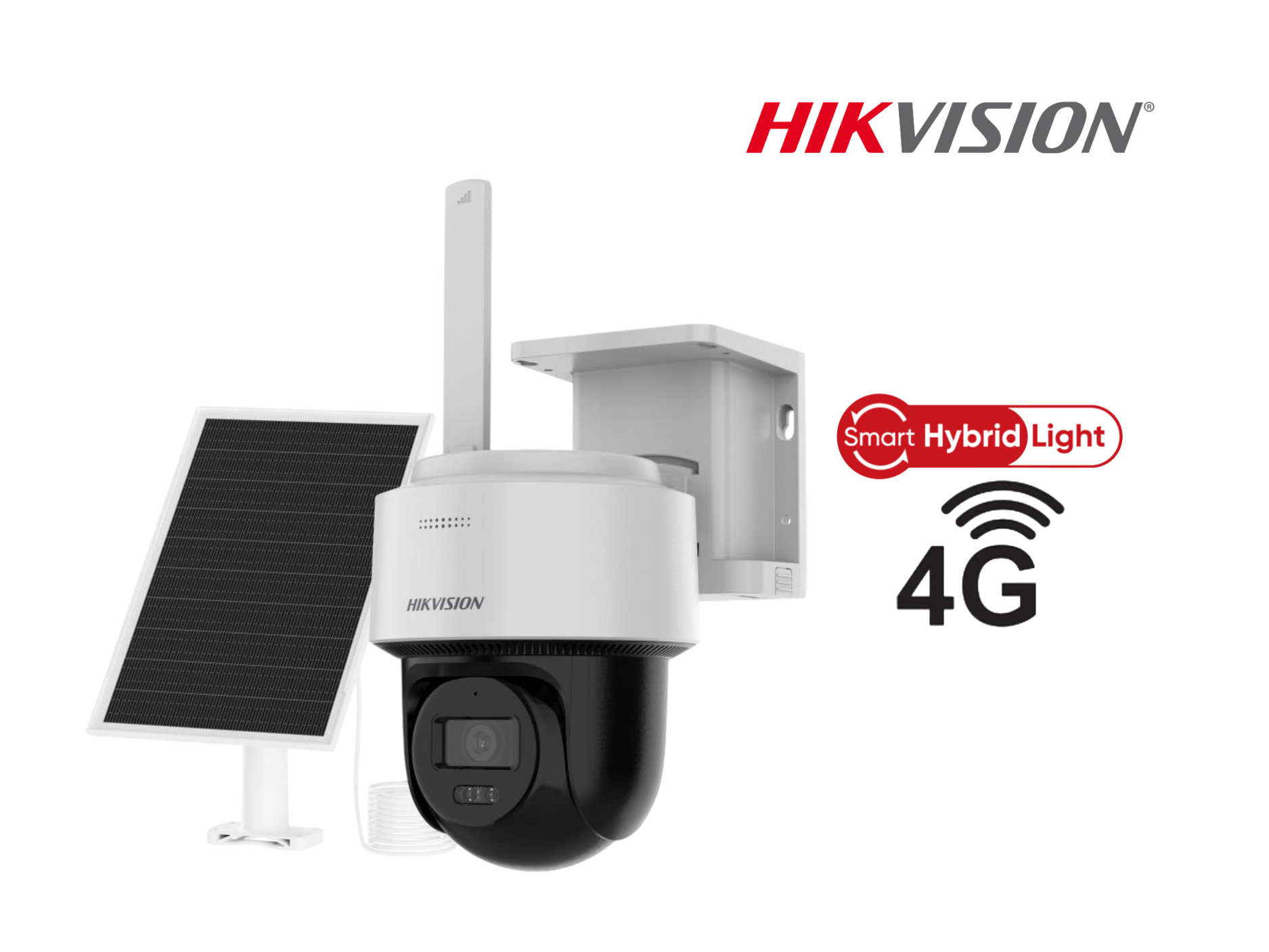 KIT CAMARA HIKVISION EXT SP4 4MP 2K+, AUDIO BIDIRECCIONAL , CHIP 4G, GIRATORIA 360°,SMART HYBRID LIGHT, CON SIRENA INTEGRADA,IP67 CON PANEL SOLAR