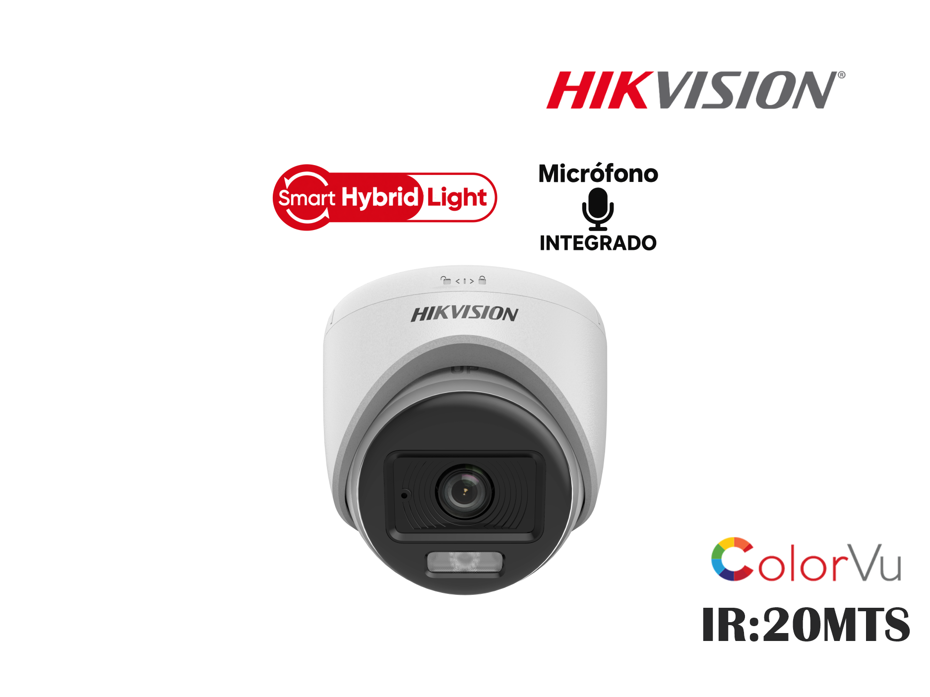 CAMARA HIKVSION ANALOGA DOMO FIJA 2MP,SMART HYBRID LIGHT,COLORVU,C/AUDIO,2.8MM,HASTA 20MTS
