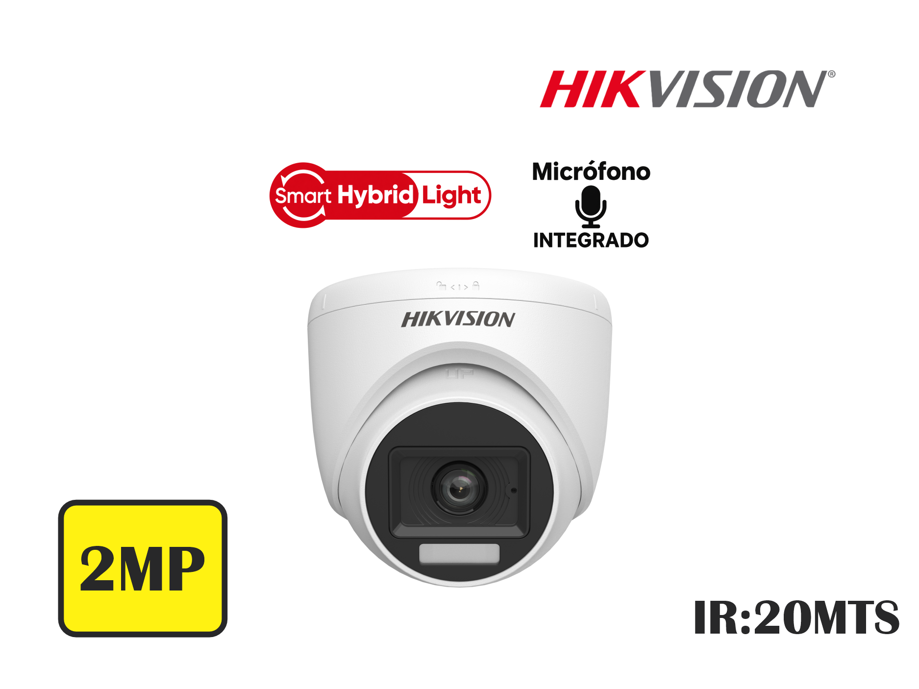 CAMARA HIKVSION ANALOGA DOMO 2MP FIJA,SMART HYBRID LIGHT,C/AUDIO,2.8MM,HASTA 20MTS