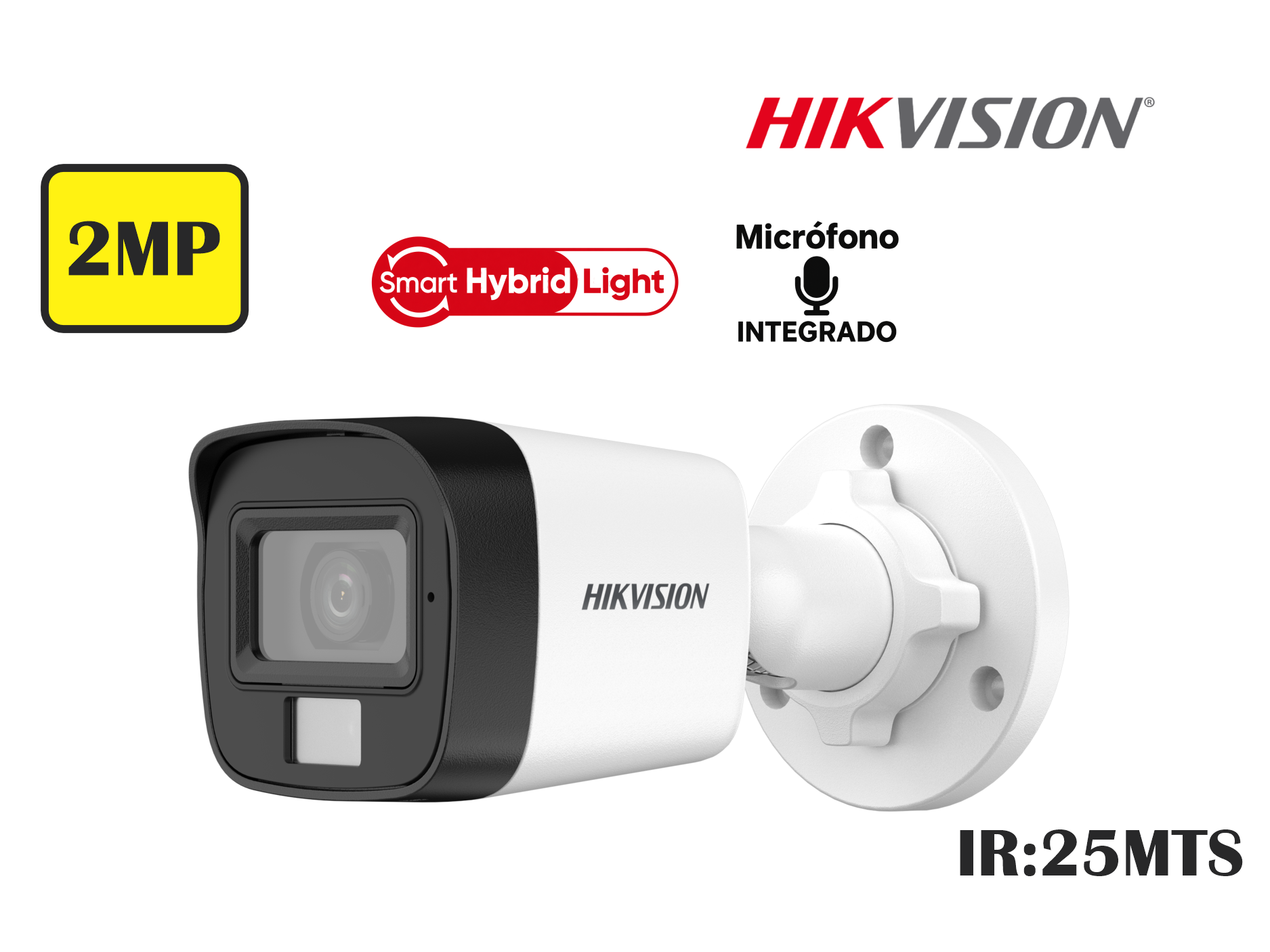 CAMARA HIKVISION ANALOGA TUBO FIJA 2MP ,SMART HYBRID LIGHT,C/AUDIO,HASTA 25MTS
