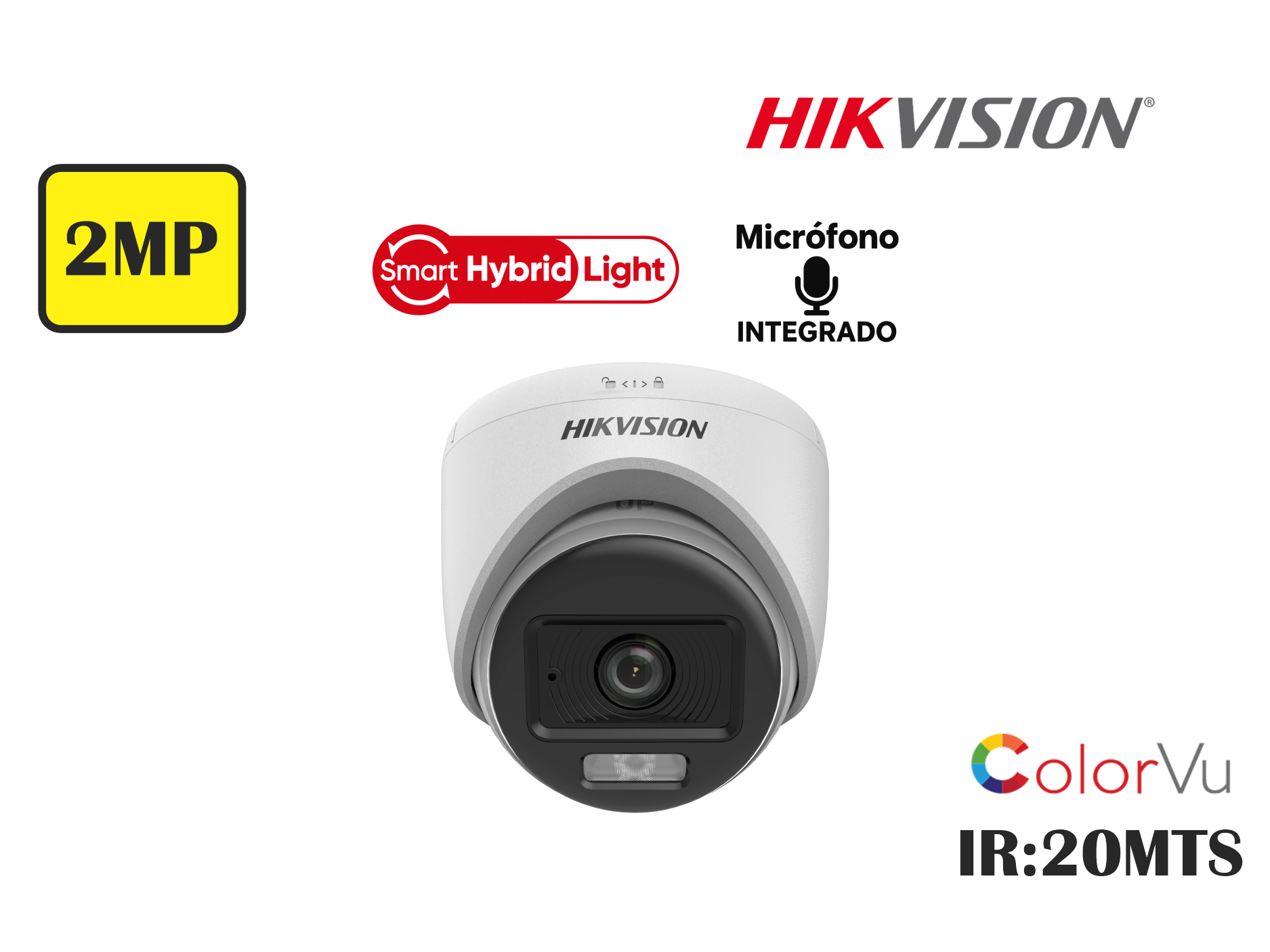 CAMARA HIKVSION ANALOGA DOMO FIJA 2MP,SMART HYBRID LIGHT,COLORVU,C/AUDIO,2.8MM,HASTA 20MTS