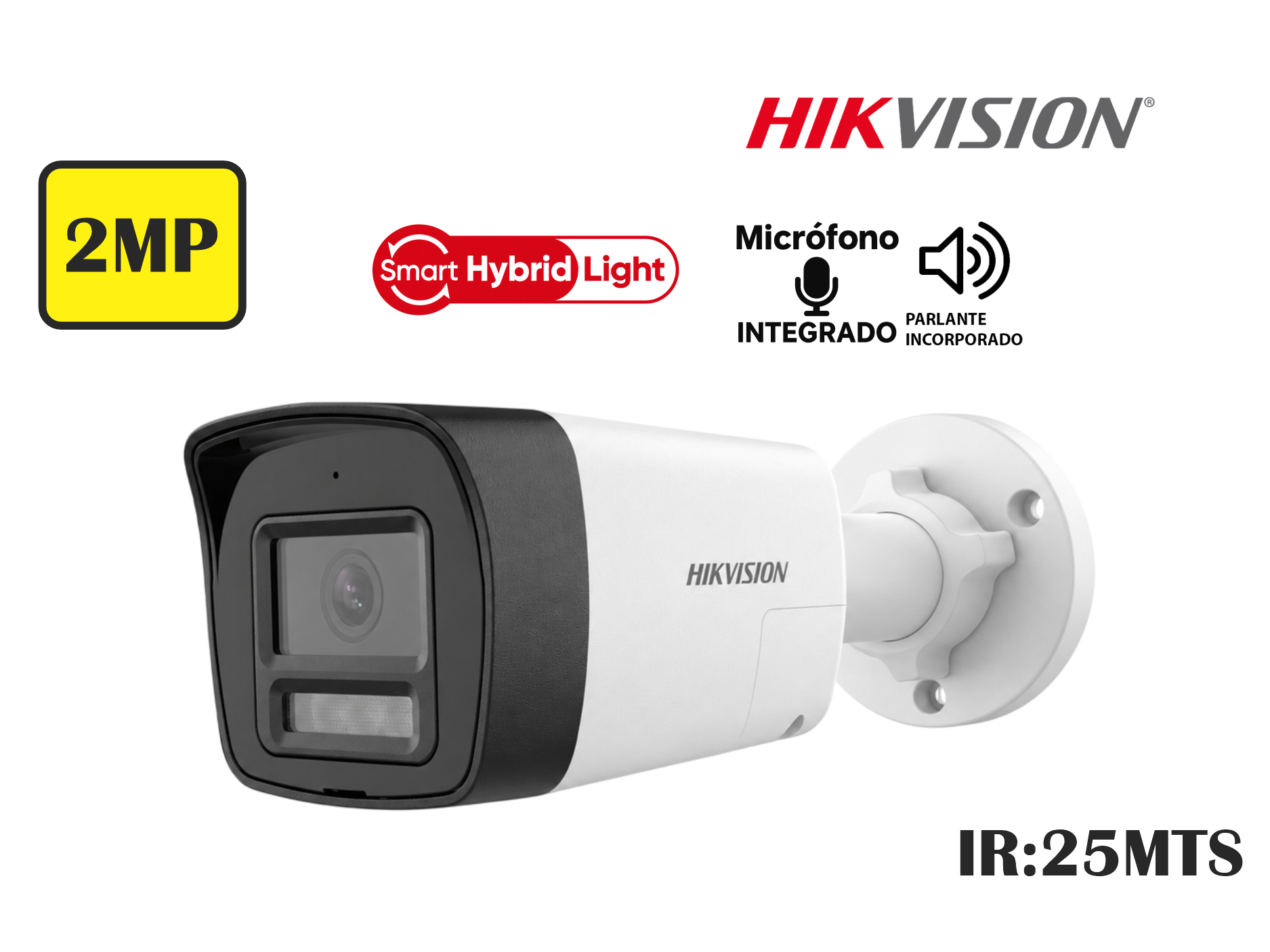 CAMARA HIKVSION ANALOGA TUBO FIJA 2MP,SMART HYBRID LIGHT,COLORVU,C/AUDIO 2 VIAS,2.8MM,HASTA 25MTS