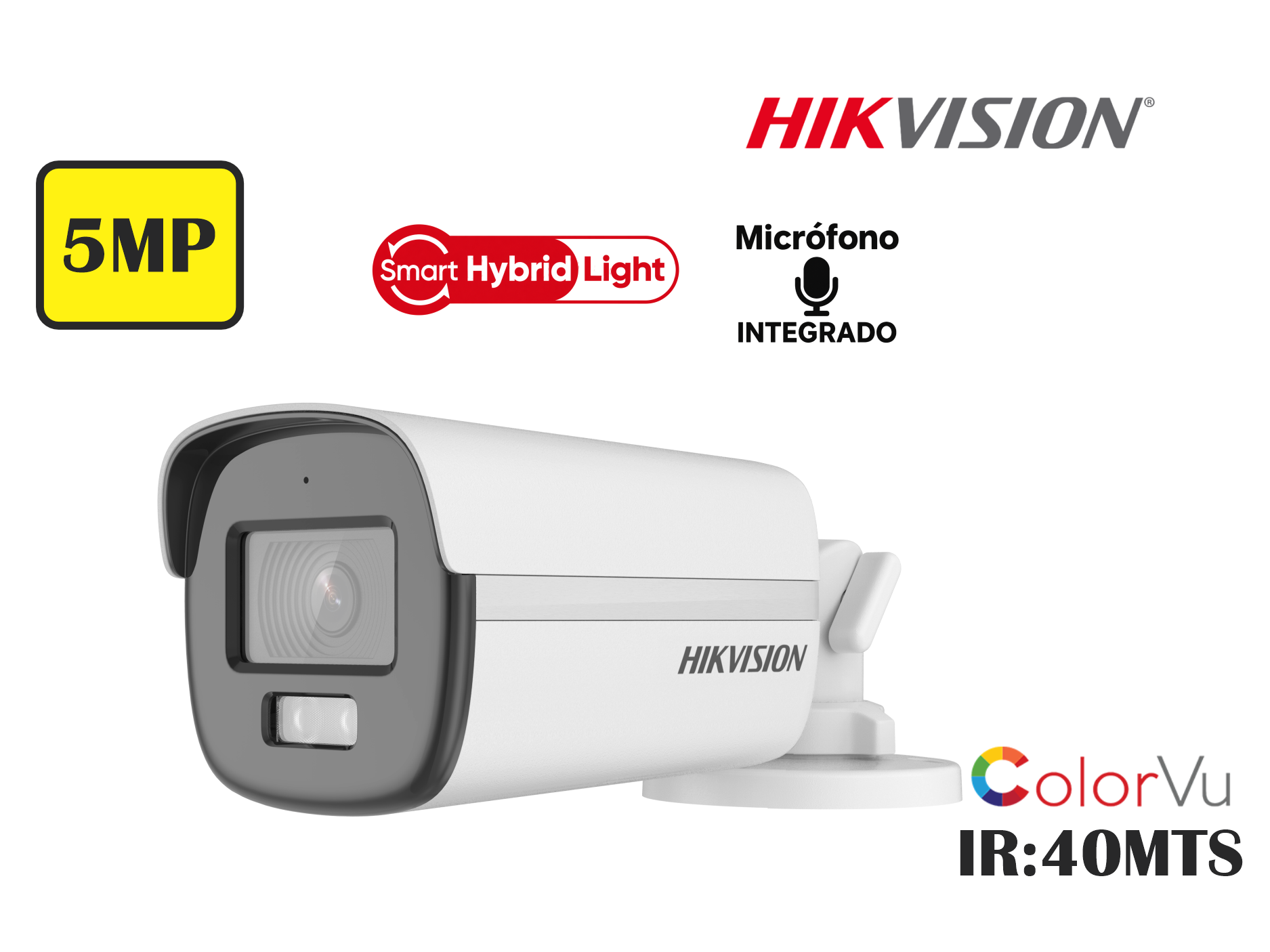 CAMARA HIKVSION ANALOGA TUBO FIJA 5MP 3K,SMART HYBRID LIGHT,COLORVU,C/AUDIO,2.8MM,HASTA 40MTS