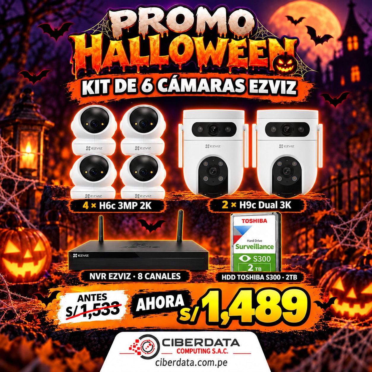 PROMO HALLOWEEN 🎃KIT 7 CAMARAS EZVIZ , NVR 8CH , 2TB 🛡️