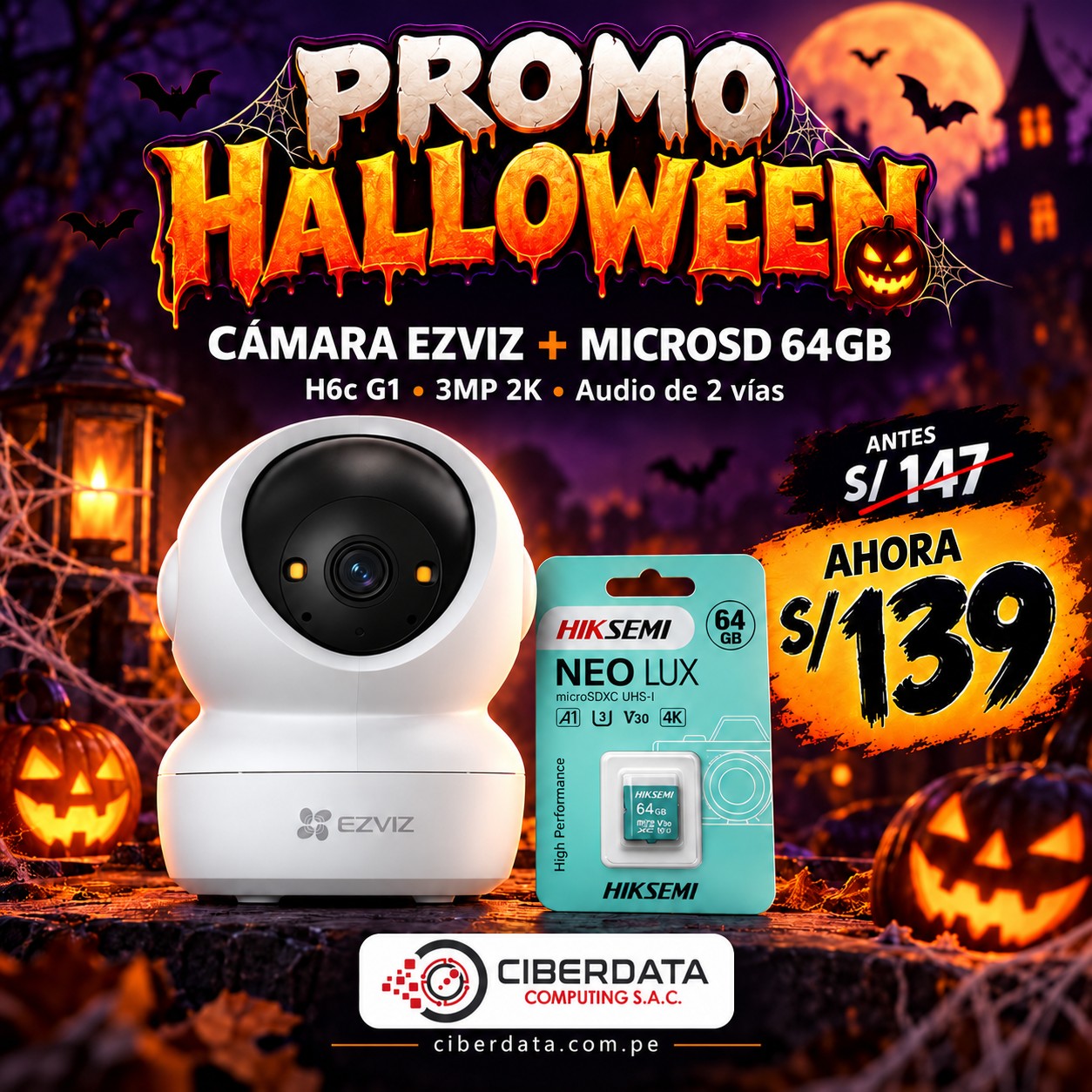 🎃PROMO HALLOWEEN🎃KIT EZVIZ H6C G1 3MP 2K + MEM 64GB🛡️