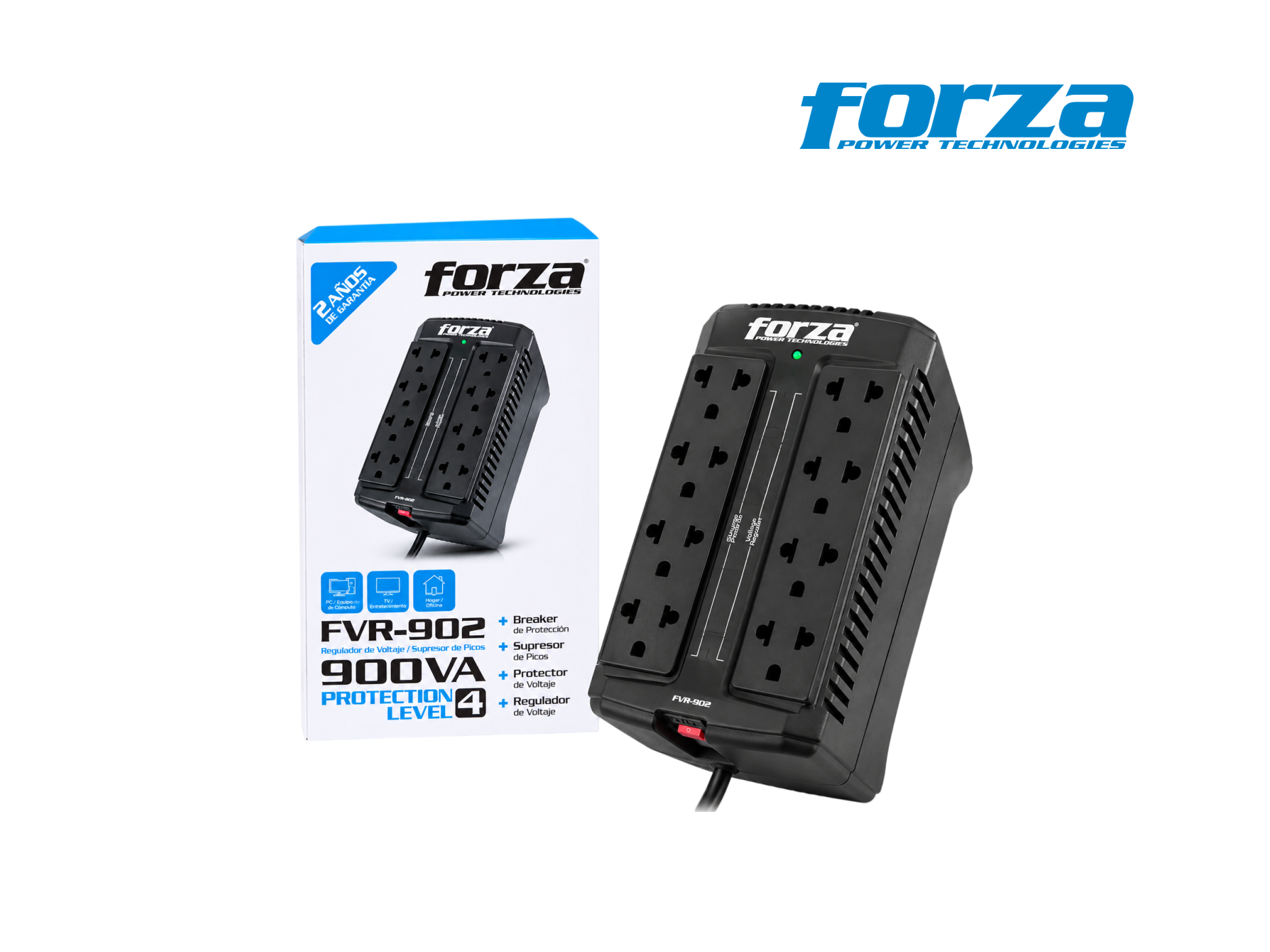 ESTABILIZADOR FORZA 8 TOMAS 900VA/450W