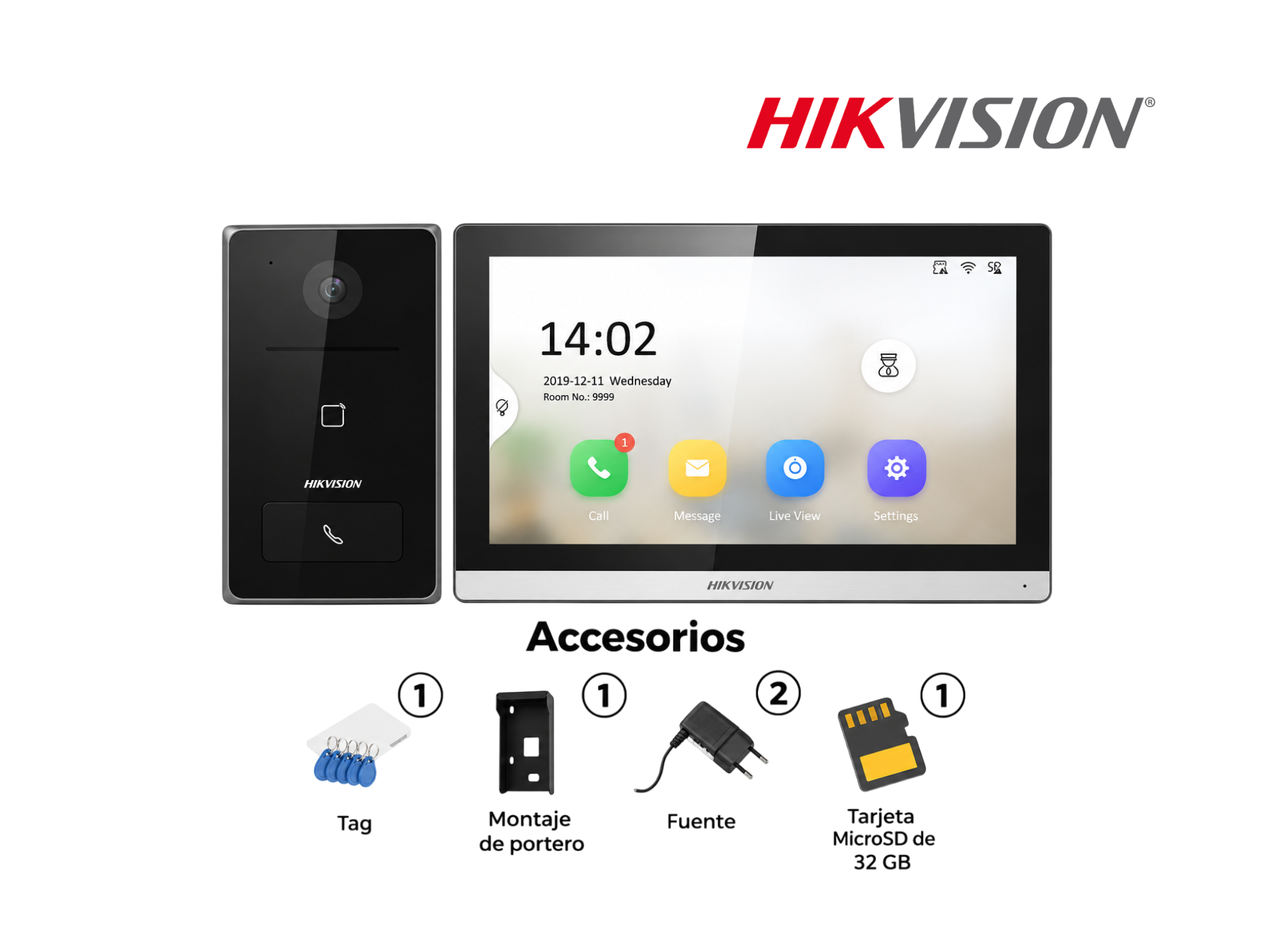 KIT VIDEOPORTERO IP HIKVISION DS-KIS608-P RESOLUCION 1080P ,APERTURA DE PUERTA DE PUERTA CON TARJETA ,1 PORTERO, 1 MONITOR INTERIOR,PANTALLA TACTIL DE 7", 1 BASE PARA EMPOTRAR PORTERO Y 2 FUENTES DE ALIMENTACION, 1 TARJETA MICRO SD 32GB