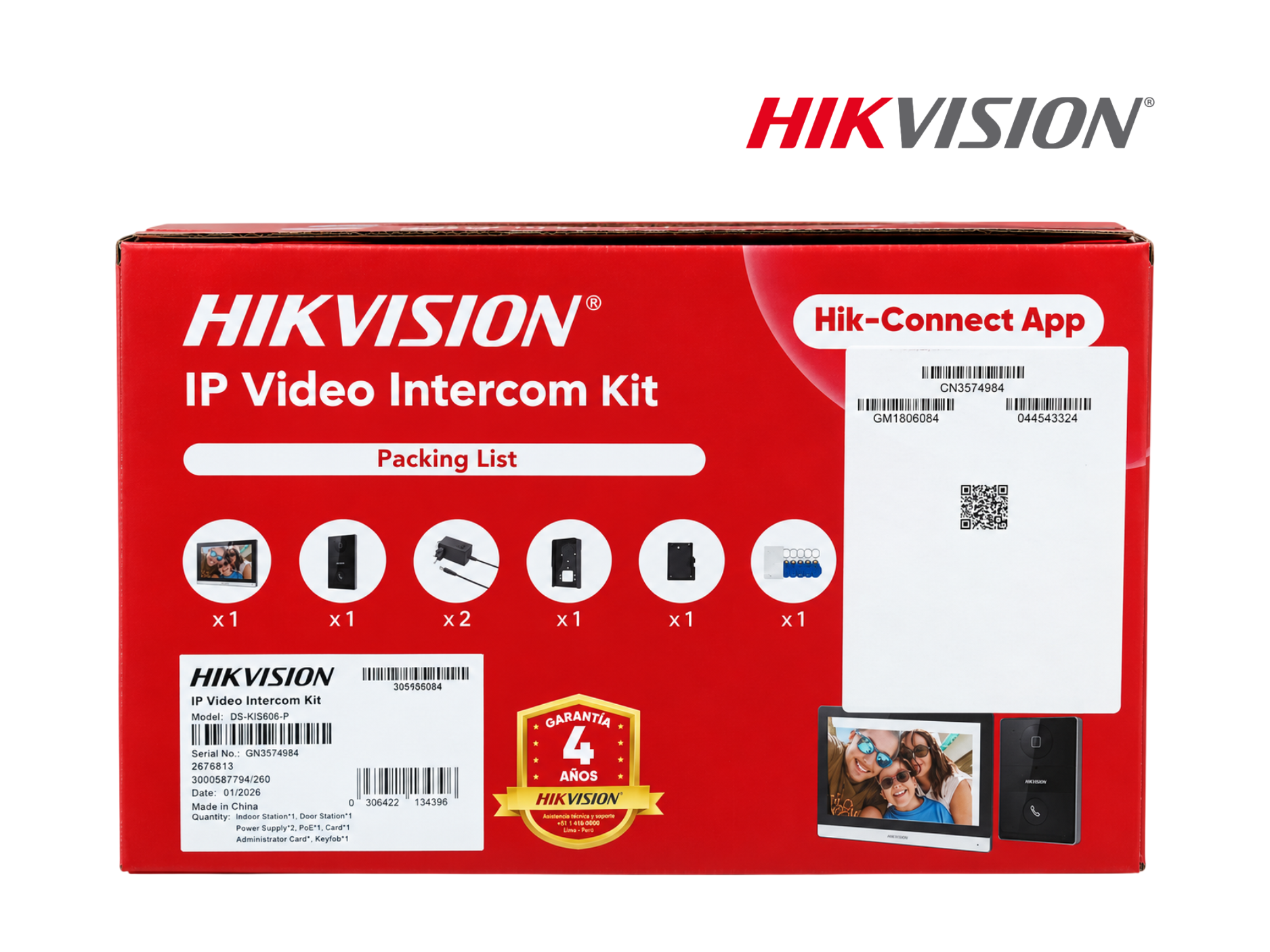 KIT VIDEOPORTERO IP HIKVISION DS-KIS608-P RESOLUCION 1080P ,APERTURA DE PUERTA DE PUERTA CON TARJETA ,1 PORTERO, 1 MONITOR INTERIOR,PANTALLA TACTIL DE 7", 1 BASE PARA EMPOTRAR PORTERO Y 2 FUENTES DE ALIMENTACION, 1 TARJETA MICRO SD 32GB