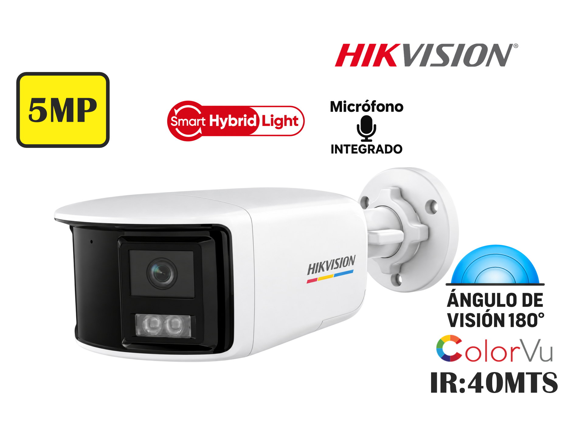 CAMARA HIKVSION ANALOGA TUBO 5MP FIJA,SMART HYBRID LIGHT,COLORVU,ANGULO 180°,C/AUDIO,2.8MM,HASTA 40MTS