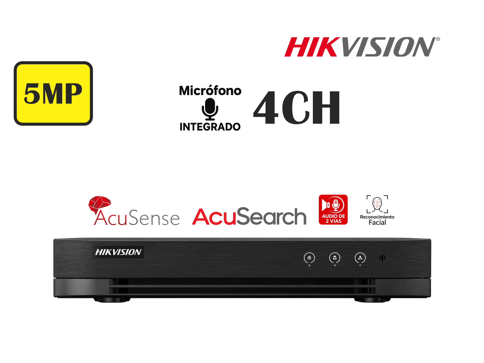 DVR HIKVISION 4CH HASTA 5MP, CON AUDIO , 1HDD,ACUSENSE,RECONOCIMIENTO FACIAL ,TECNOLOGIA ACUSEARCH,TECNOLOGIA CON CANALES DE AUDIO BIDIRECCIONAL
