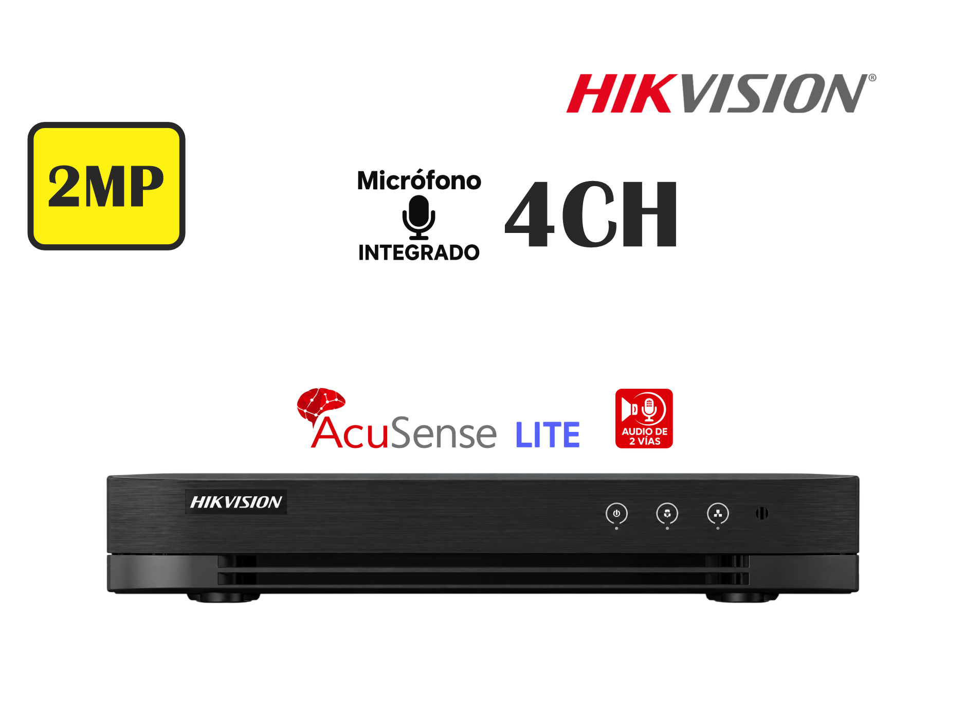 DVR HIKVISION 4CH HASTA 2MP, CON AUDIO , 1HDD, ,ACUSENSE LITE,SOPORTA TECNOLOGIA DE AUDIO BIDIRECCIONAL
