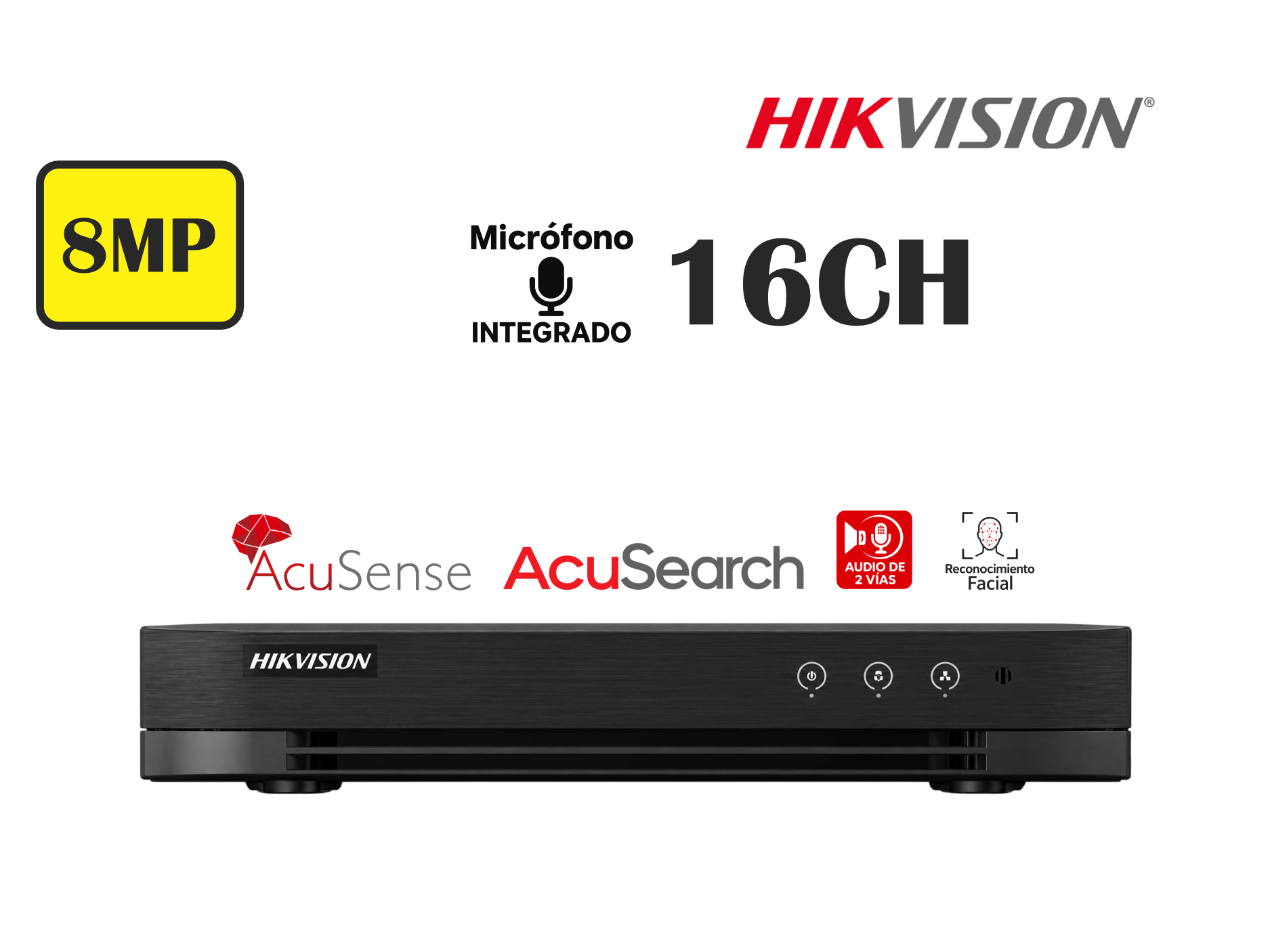 DVR HIKVISION 16CH HASTA 8MP 4K, CON AUDIO , 2HDD,ACUSENSE,RECONOCIMIENTO FACIAL ,TECNOLOGIA ACUSEARCH,TECNOLOGIA CON CANALES DE AUDIO BIDIRECCIONAL