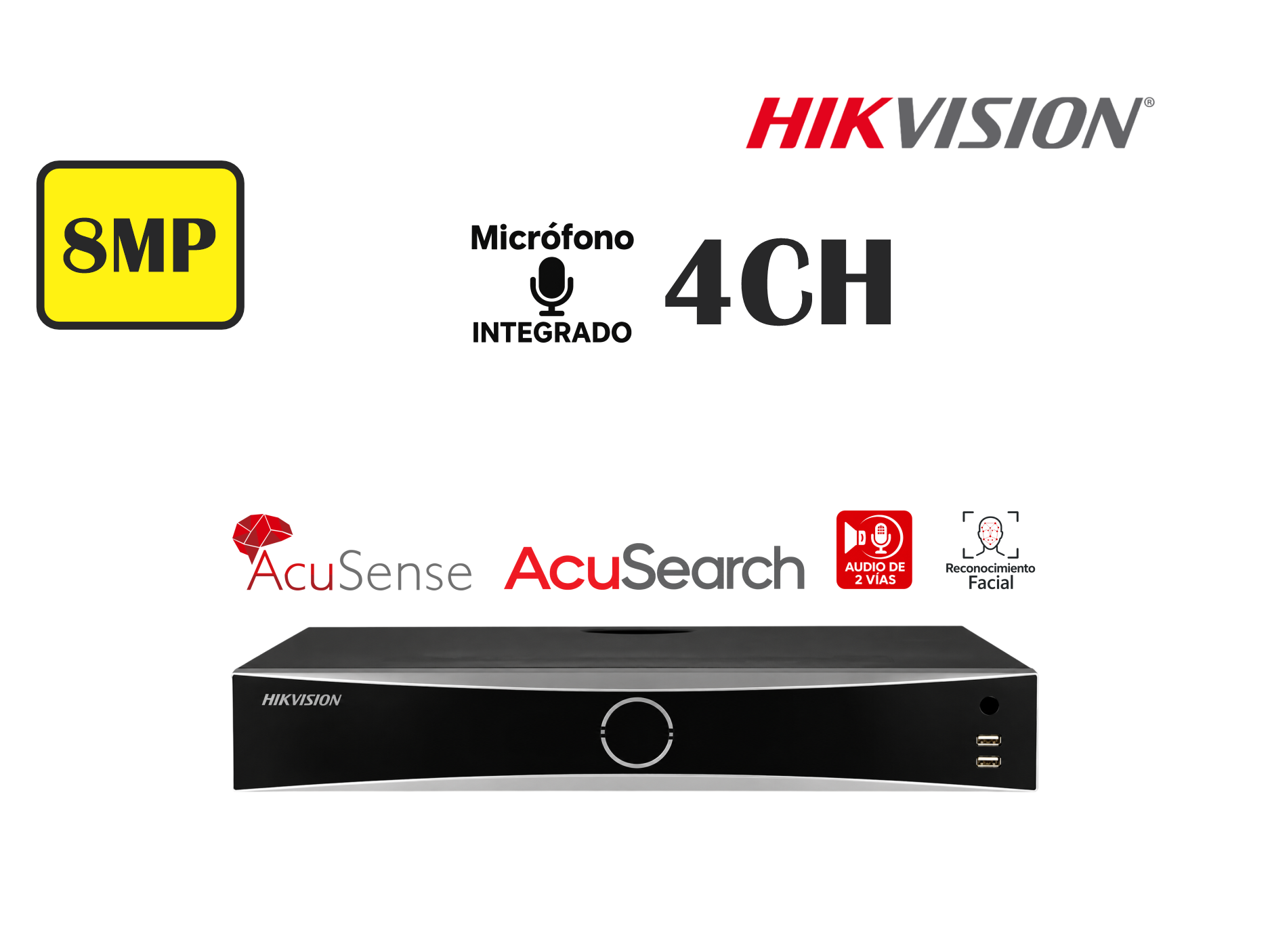 NVR IP HIKVISION 4CH HASTA 8MP 4K, 1 HDD,SIN POE,ACUSENSE,RECONOCIMIENTO FACIAL ,TECNOLOGIA ACUSEARCH,SERIE K